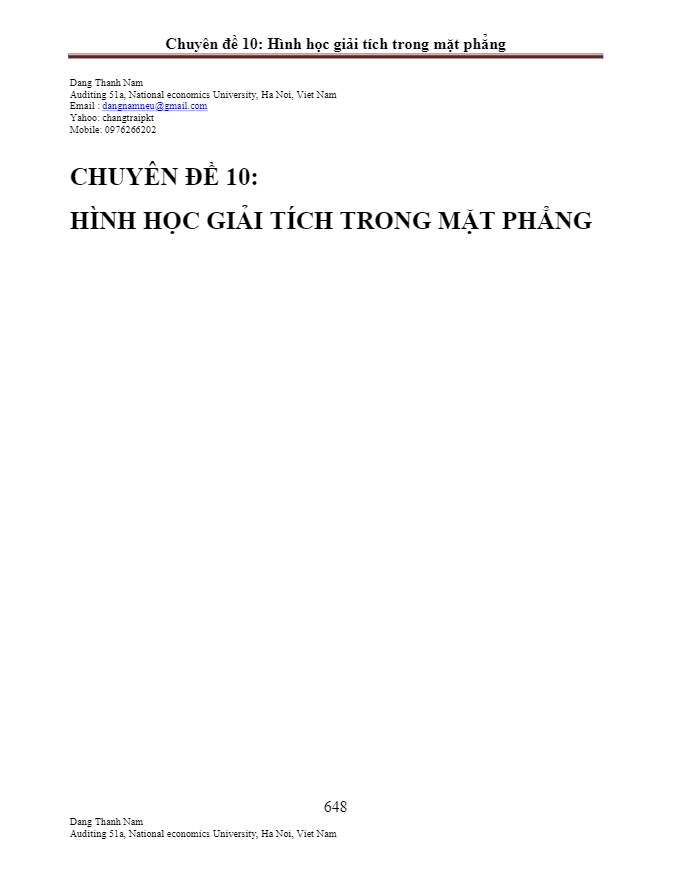 Hình học giải tích phẳng Oxy - Đặng Thành Nam